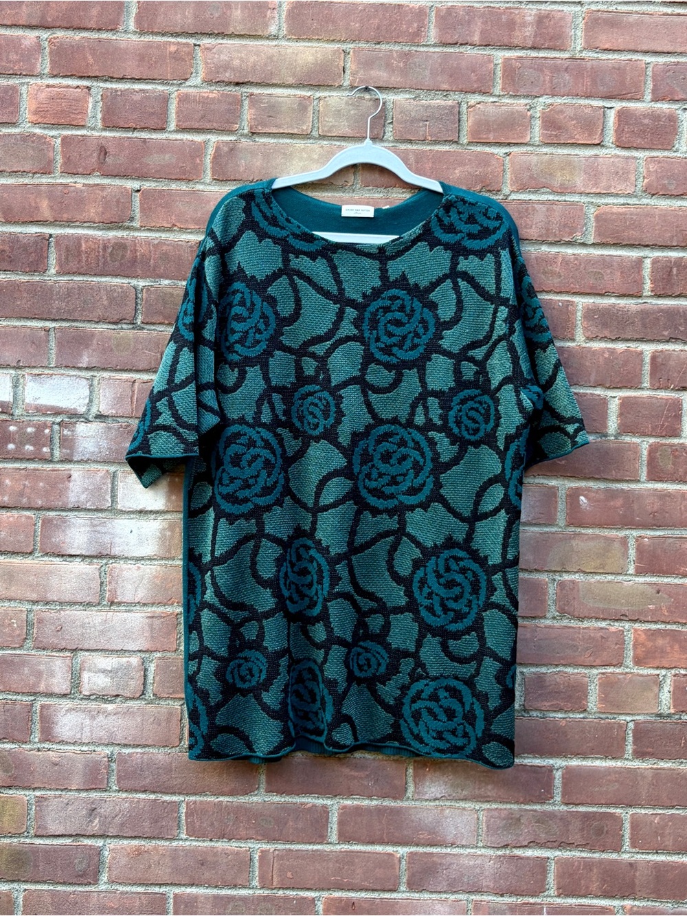 Dries Van Noten Teal & Black Floral Crewneck Sweater